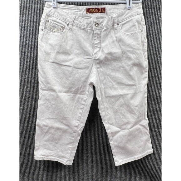 One 5‎ One Denim White Jeans Womens Size 12 Bejeweled Embroidered CottonBling - Picture 1 of 16
